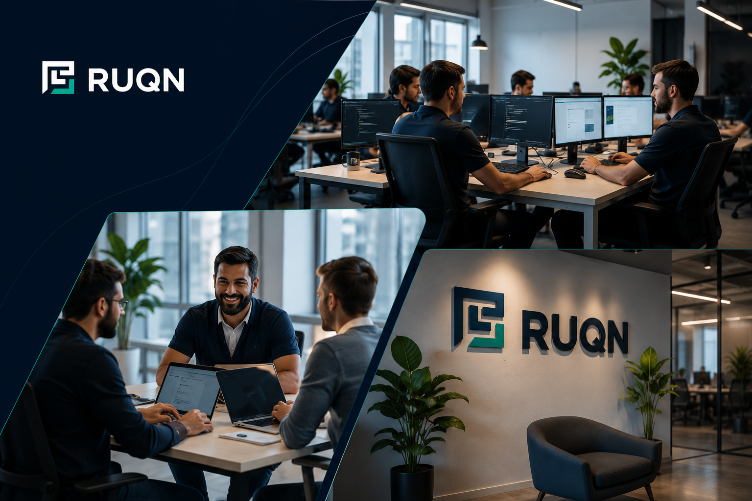 The RUQN team collaborating in a modern office